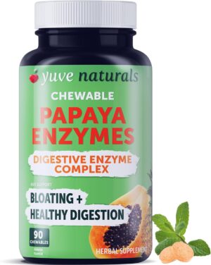 Yuve Natural Papaya Digestive Enzymes – Sugar-Free Chewable Candies – Promotes Better Digestion – Constipation & Bloating Aid, Detox, Leaky Gut Repair & Gas Relief – Vegan, Non-GMO, Gluten-Free – 90ct Yuve Natural Papaya Digestive Enzymes – Sugar-Free Chewable Candies – Promotes Better Digestion – Constipation & Bloating Aid, Detox, Leaky Gut Repair & Gas Relief – Vegan, Non-GMO, Gluten-Free – 90ct