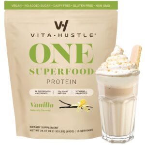 VitaHustle ONE Meal Replacement Shake – Plant Based Protein Powder by Kevin Hart – Vegan, Meal Replacement Powder with Superfoods, Vitamins, Adaptogens & Probiotics – Vanilla Flavor, 15 Servings VitaHustle ONE Meal Replacement Shake – Plant Based Protein Powder by Kevin Hart – Vegan, Meal Replacement Powder with Superfoods, Vitamins, Adaptogens & Probiotics – Vanilla Flavor, 15 Servings