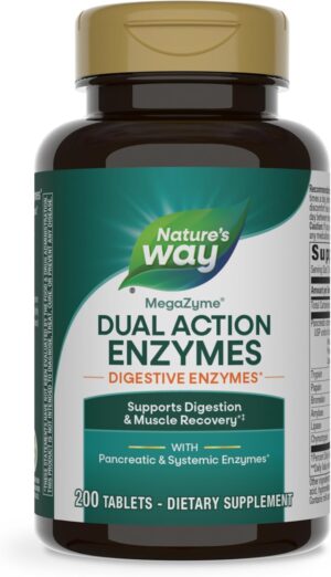 Nature’s Way Mega-Zyme, Pancreatic & Systemic Enzymes*, Relieves Occasional Muscle Soreness Due to Overexertion and Exercise,* Digestive Support*, 200 Tablets (Packaging May Vary)
