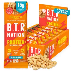 B.T.R Nation Vegan Keto Plant Based High Protein & HIgh Fiber Bars – Peanut Butter Crunch Protein+ | 12 Bars | Low Carb & GF, Free of Sugar Alcohols, Dairy, Soy, with Powerful Superfoods!