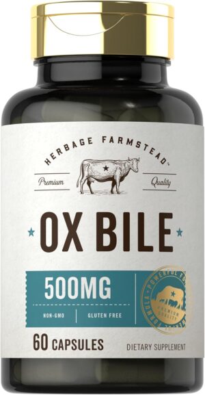 Carlyle Ox Bile Supplement 500 mg | 60 Capsules | Digestive Enzymes | Non-GMO & Gluten Free | by Herbage Farmstead Carlyle Ox Bile Supplement 500 mg | 60 Capsules | Digestive Enzymes | Non-GMO & Gluten Free | by Herbage Farmstead