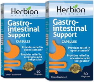 HERBION Naturals Gastro-intestinal Support Herbal Blend for Upset Stomach Relief, Gastrointestinal Health and Function, Occasional Acid Indigestion, Healthy Intestinal Flora, 60 Vegicaps – Pack of 2