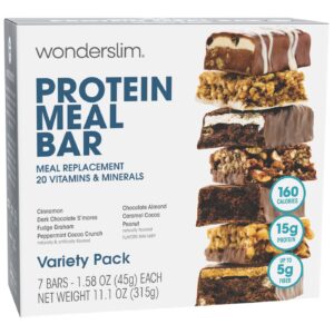WonderSlim Meal Replacement Protein Bar, Variety Pack, 15g Protein, 20 Vitamins & Minerals (7ct) WonderSlim Meal Replacement Protein Bar, Variety Pack, 15g Protein, 20 Vitamins & Minerals (7ct)