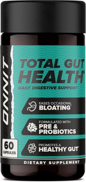 ONNIT Total Gut Health Daily Digestive Support, Complete Digestion Supplement for Women and Men with 7 Strains of Probiotics, Prebiotics, Enzymes and Betaine HCL, 60 Count ONNIT Total Gut Health Daily Digestive Support, Complete Digestion Supplement for Women and Men with 7 Strains of Probiotics, Prebiotics, Enzymes and Betaine HCL, 60 Count