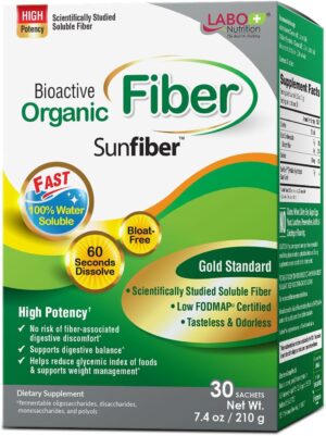 LABO Nutrition Bioactive Organic Fiber – Sunfiber PHGG Soluble Prebiotic Fiber for Digestive Regularity & Gut Health – Partially Hydrolyzed Guar Gum, Low FODMAP, Unflavored, Vegan, Non-GMO, 30 Sachets LABO Nutrition Bioactive Organic Fiber – Sunfiber PHGG Soluble Prebiotic Fiber for Digestive Regularity & Gut Health – Partially Hydrolyzed Guar Gum, Low FODMAP, Unflavored, Vegan, Non-GMO, 30 Sachets