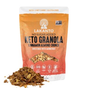 Lakanto Cinnamon Almond Crunch Granola – Delicious Snack, Quick Breakfast Cereal, Keto Friendly, Monk Fruit Sweetener, No Sugar Added, Vegan, Gluten Free, Grain Free, Low Net Carbs (11 Oz)