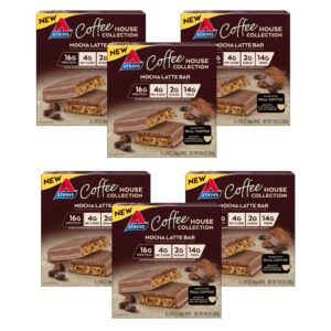 Atkins Coffee House Meal Bar, Mocha Latte, 16g Protein, 4g Net Carbs, 2g Sugar, 14g Fiber, Made with Real Coffee, 5 Count (Pack of 6) Atkins Coffee House Meal Bar, Mocha Latte, 16g Protein, 4g Net Carbs, 2g Sugar, 14g Fiber, Made with Real Coffee, 5 Count (Pack of 6)