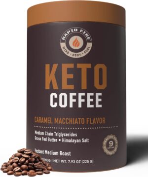 Rapidfire Keto Coffee Instant Coffee Mix, Caramel Macchiato Flavor, 7.93 Ounce (255g), 15 Servings Rapidfire Keto Coffee Instant Coffee Mix, Caramel Macchiato Flavor, 7.93 Ounce (255g), 15 Servings