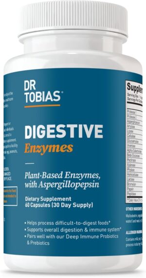 Dr. Tobias Digestive Enzymes with Amylase, Bromelain, Lipase, Lactase, Protease, Papain & More, Digestion Supplement with 18 Enzymes for Digestion and Gut Health, 60 Capsules, 30 Servings Dr. Tobias Digestive Enzymes with Amylase, Bromelain, Lipase, Lactase, Protease, Papain & More, Digestion Supplement with 18 Enzymes for Digestion and Gut Health, 60 Capsules, 30 Servings