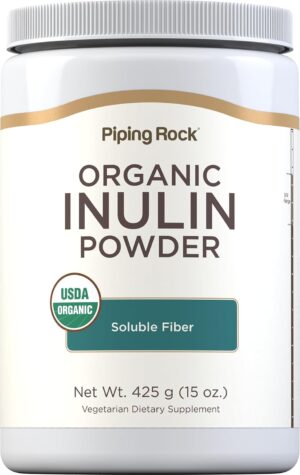Piping Rock Organic Inulin Powder | 15 oz | Soluble Fiber Supplement | FOS Powder | Vegetarian, Non-GMO, Gluten Free