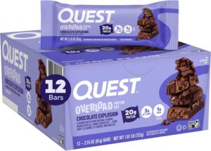 Quest Nutrition Overload Protein Bars, Chocolate Explosion, 20g Protein, 1g Sugar, 3g Net Carbs, Gluten Free, 12 Count Quest Nutrition Overload Protein Bars, Chocolate Explosion, 20g Protein, 1g Sugar, 3g Net Carbs, Gluten Free, 12 Count