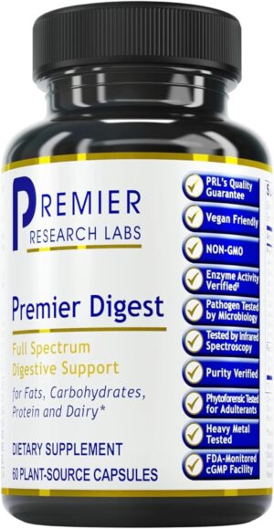 Premier Research Labs: Active Digestive Enzymes with Probiotic and Prebiotics | Promotes Full-Spectrum Digestive Support – with Amylase, Protease & Lipase, 60 Plant-Sourced Capsules