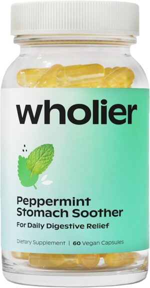 wholier Peppermint Oil, Ginger Root Oil for Bloating Relief, Nausea Relief, Upset Stomach Relief + Gut Health. Daily Herbal Supplement. Peppermint Stomach Soother. (60 Vegan Capsules) Glass Bottle wholier Peppermint Oil, Ginger Root Oil for Bloating Relief, Nausea Relief, Upset Stomach Relief + Gut Health. Daily Herbal Supplement. Peppermint Stomach Soother. (60 Vegan Capsules) Glass Bottle