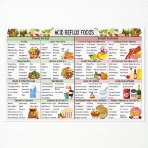 OAOPIC Acid Reflux Diet List Chart Poster, Gerd Diet Food Wall Art, Natural Acid Reflux Relief Fruits Vegetables Picture, Healthy Foods Print for Gastritis Heartburn Meal Plan 12x16in Unframed