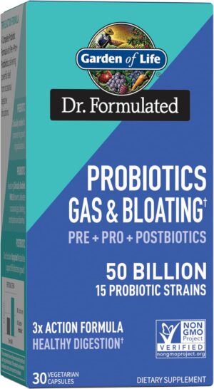 Garden of Life Dr Formulated Once Daily 3-in-1 Complete Prebiotics, Postbiotics & Probiotics for Women and Men – PRE + PRO + POSTBIOTIC Supplement for Gas & Bloating – 50 Billion CFU, 30 Day Supply