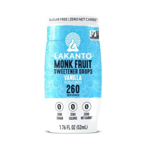 Lakanto Liquid Monk Fruit Extract Drops – Zero Calorie, Zero Sugar, Keto Drink Sweetener, Sugar Substitute, On the Go, Tea, Coffee, Water, Smoothies, Other Drinks (Vanilla – 1.76 fl oz – Pack of 1)