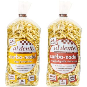 Al Dente Carba-Nada Variety Pack – Lower Carb, High Protein Pasta. Includes Egg Fettuccine & Roasted Garlic Fettuccine. Keto-Friendly, Artisanal, Non-GMO, Cage-Free Eggs, 10oz Bags (Pack of 2). Al Dente Carba-Nada Variety Pack – Lower Carb, High Protein Pasta. Includes Egg Fettuccine & Roasted Garlic Fettuccine. Keto-Friendly, Artisanal, Non-GMO, Cage-Free Eggs, 10oz Bags (Pack of 2).