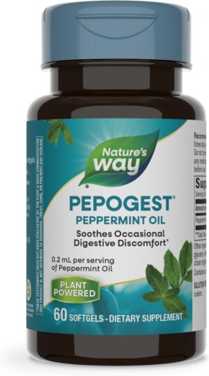 Nature’s Way Pepogest Peppermint Oil, Soothes Occasional Gastrointestinal Discomfort*, Enteric Coating, 60 Softgels (Packaging May Vary) Nature’s Way Pepogest Peppermint Oil, Soothes Occasional Gastrointestinal Discomfort*, Enteric Coating, 60 Softgels (Packaging May Vary)