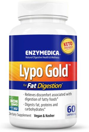 Enzymedica Lypo Gold, Digestive Enzymes for Fat Digestion, Offers Fast Acting Gas & Bloating Relief, 60 Count Enzymedica Lypo Gold, Digestive Enzymes for Fat Digestion, Offers Fast Acting Gas & Bloating Relief, 60 Count