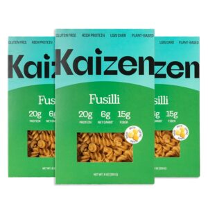 Kaizen Low Carb Keto Pasta Fusilli – High Protein (20g), Gluten-Free, Keto-Friendly (6g Net), Plant-Based Lupini Noodles made w/High Fiber Lupin Flour – 8 ounces (Pack of 3)