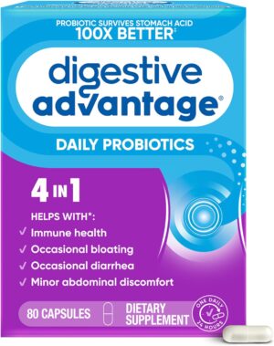 Digestive Advantage Probiotics for Digestive Health, Daily Probiotics for Women & Men, Supports Gut Health, Occasional Bloating & Diarrhea, Minor Abdominal Discomfort, & Immune Support, 80ct Capsules Digestive Advantage Probiotics for Digestive Health, Daily Probiotics for Women & Men, Supports Gut Health, Occasional Bloating & Diarrhea, Minor Abdominal Discomfort, & Immune Support, 80ct Capsules
