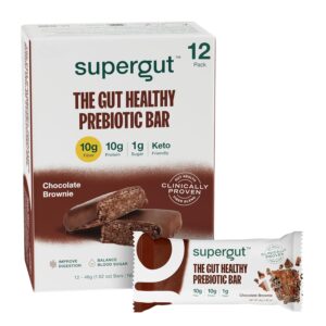Supergut GLP-1 Boosting Prebiotic Bars, Chocolate Brownie – Gut Healthy Protein Snacks & Breakfast Bars – Keto-Friendly Meal Replacement Energy Bars (12 Count)