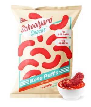Schoolyard Keto (Fiery Hot) Protein Puffs – Low Carb, Low Sugar, 14g Protein, Gluten Free, High Protein Snack – Healthy, Diabetic Friendly, Low Calorie for kids and Adults | USA Made, (12 Pack)