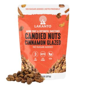 Lakanto Candied Nuts Cinnamon Glazed – No Sugar Added, Sweetened with Monk Fruit, 3 Net Carbs, Keto Diet Friendly, Vegan, On the Go Snack Anytime (Cinnamon Glazed)