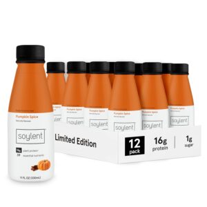 Soylent Complete Meal Replacement Shake, Pumpkin Spice, 16g Complete Protein, Ready-to-Drink Plant Based Protein Drink, 1g Sugar, 11oz (12 Pack) Soylent Complete Meal Replacement Shake, Pumpkin Spice, 16g Complete Protein, Ready-to-Drink Plant Based Protein Drink, 1g Sugar, 11oz (12 Pack)