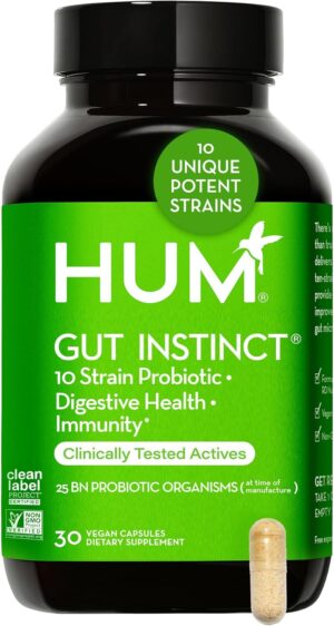 HUM Gut Instinct (30-Day Supply) – Daily Probiotics for Digestive Health for Women and Men – Lactobacillus + Bifidobacterium Strains for Bloating, Immune Support + Healthy Gut Diversity HUM Gut Instinct (30-Day Supply) – Daily Probiotics for Digestive Health for Women and Men – Lactobacillus + Bifidobacterium Strains for Bloating, Immune Support + Healthy Gut Diversity