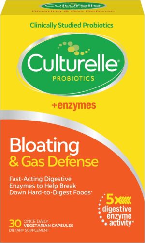 Culturelle Bloating & Gas Defense, Digestive Enzymes & Probiotics for Digestive Health, 30 Capsules, Supports Occasional Indigestion & Discomfort Culturelle Bloating & Gas Defense, Digestive Enzymes & Probiotics for Digestive Health, 30 Capsules, Supports Occasional Indigestion & Discomfort
