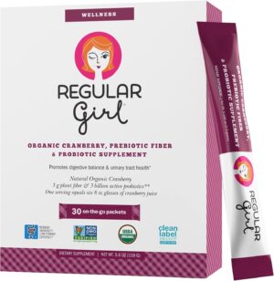 Regular Girl Wellness – Organic Cranberry, Prebiotic Fiber & Probiotic Supplement, 30 Servings Regular Girl Wellness – Organic Cranberry, Prebiotic Fiber & Probiotic Supplement, 30 Servings