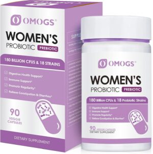 Women’s Probiotic 180 Billion CFUs 18 Strains, with Organic Prebiotics, Cranberry Extract, D-Mannose & Digestive Enzymes, for Digestive, Boost Immune, PH Balance & Urethral Health, 90 Capsules