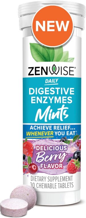 Zenwise Health Papaya Enzymes Chewable, Digestive Enzymes for Women and Men, Bromelain for Digestive Health & Bloating Relief, Enzymes for Digestion and Gut Health, Berry Flavor – 30 CT