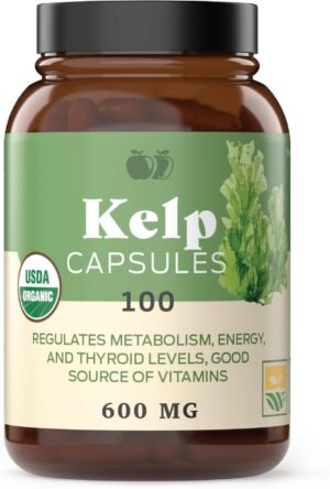 Complete Natural Products Raw Sea Kelp Powder Supplement – 600mg Capsules 100 Pills Powdered Raw Seaweed & Thyroid Support Supplement