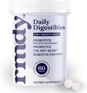 rmdy Constipation, Bloating, & Gas Relief | Relief from Diarrhea, & IBS | Probiotic for Digestive Health & Gut | 60 Sugar Free Chewable Bloating Relief Tablets rmdy Constipation, Bloating, & Gas Relief | Relief from Diarrhea, & IBS | Probiotic for Digestive Health & Gut | 60 Sugar Free Chewable Bloating Relief Tablets