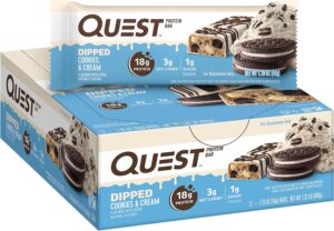 Quest Nutrition Dipped Chocolate Cookies & Cream Protein Bars, High Protein, Low Carb, Gluten Free, Keto Friendly, 12 Count Quest Nutrition Dipped Chocolate Cookies & Cream Protein Bars, High Protein, Low Carb, Gluten Free, Keto Friendly, 12 Count