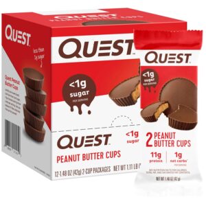 Quest Nutrition Peanut Butter Cups, 11g Protein, 1g Sugar, Low Carb, Gluten Free, Keto Friendly, 12 Count Quest Nutrition Peanut Butter Cups, 11g Protein, 1g Sugar, Low Carb, Gluten Free, Keto Friendly, 12 Count