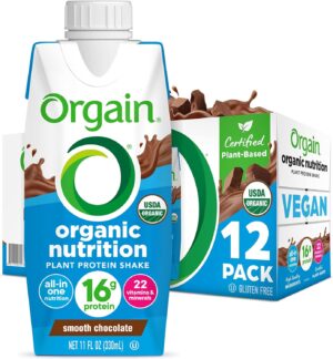 Orgain Organic Nutritional Vegan Protein Shake, Smooth Chocolate – 16g Plant Based Protein, Meal Replacement, 22 Vitamins & Minerals, Fruits & Vegetables, Gluten Free, Non-GMO, 11 Fl Oz (Pack of 12) Orgain Organic Nutritional Vegan Protein Shake, Smooth Chocolate – 16g Plant Based Protein, Meal Replacement, 22 Vitamins & Minerals, Fruits & Vegetables, Gluten Free, Non-GMO, 11 Fl Oz (Pack of 12)