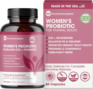 Pure Micronutrients Probiotics for Women, PH Balance & Vaginal Health Support, 50 Billion CFU Per Serve, Gut, Digestive & Urinary Tract Care, Lactobacillus & Prebiotics, 60 Capsules