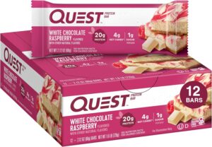 Quest Nutrition- High Protein, Low Carb, Gluten Free, Keto Friendly, 12 Count White Chocolate Raspberry Quest Nutrition- High Protein, Low Carb, Gluten Free, Keto Friendly, 12 Count White Chocolate Raspberry