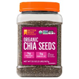 BetterBody Foods Organic Chia Seeds 2 lbs, 32 Oz, with Omega-3, Non-GMO, Gluten Free, Keto Diet Friendly, Vegan, Good Source of Fiber BetterBody Foods Organic Chia Seeds 2 lbs, 32 Oz, with Omega-3, Non-GMO, Gluten Free, Keto Diet Friendly, Vegan, Good Source of Fiber