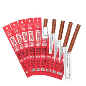Chomps Grass-Fed and Finished Original Beef Jerky Snack Sticks 10-Pack – Keto, Paleo, Whole30, 10g Lean Meat Protein, Gluten-Free, Zero Sugar Food, Non-GMO