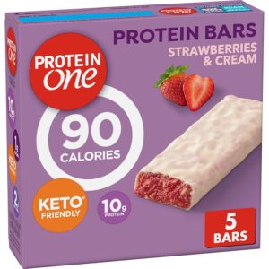 Protein One 90 Calorie Protein Bars, Strawberries and Cream, Keto Friendly, 5 Ct, 4.8 oz Protein One 90 Calorie Protein Bars, Strawberries and Cream, Keto Friendly, 5 Ct, 4.8 oz