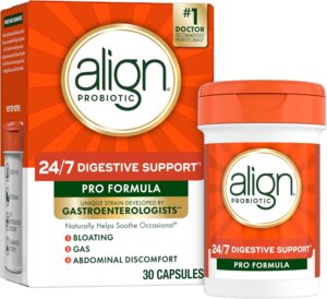 Align Probiotic, Pro Formula, Probiotics for Women and Men, Daily Probiotic Supplement, Helps Soothe Occasional Bloating & Gas*, #1 Doctor Recommended Brand‡, 30 Capsules (Packaging May Vary)