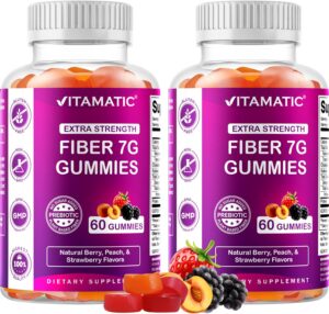 Vitamatic Prebiotic Fiber Gummies for Adults – 2 Pack (Total 120 Gummies) 7g Fiber per Serving | Extra Strength | Zero Sugar Added | Pectin-Based | Digestive Health & Regularity Support Vitamatic Prebiotic Fiber Gummies for Adults – 2 Pack (Total 120 Gummies) 7g Fiber per Serving | Extra Strength | Zero Sugar Added | Pectin-Based | Digestive Health & Regularity Support