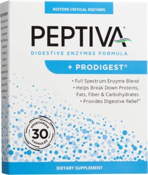 Peptiva Digestive Enzyme Supplement + ProDigest – Helps with Bloating, Gas, Constipation – 30 Count Peptiva Digestive Enzyme Supplement + ProDigest – Helps with Bloating, Gas, Constipation – 30 Count