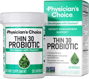 Physician’s CHOICE Probiotics for Weight Management & Bloating – 6 Probiotic Strains – Prebiotics – Key ingredient Cayenne – Supports Gut Health – Weight Management for Women & Men – Green Tea – 30 CT