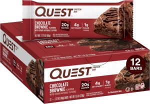 Quest Nutrition Chocolate Brownie Protein Bar, 20g Protein, 1g Sugar, 4g Net Carb, Gluten Free, Gluten Free, 12 Count Quest Nutrition Chocolate Brownie Protein Bar, 20g Protein, 1g Sugar, 4g Net Carb, Gluten Free, Gluten Free, 12 Count