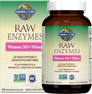 Garden of Life 22 Digestive Enzymes for Women 50 & Over with Bromelain, Papain & Lactase Plus Probiotics & Vitamins B12, Biotin & Zinc – RAW Enzymes – Non-GMO, Gluten-Free, Vegetarian, 90 Capsules Garden of Life 22 Digestive Enzymes for Women 50 & Over with Bromelain, Papain & Lactase Plus Probiotics & Vitamins B12, Biotin & Zinc – RAW Enzymes – Non-GMO, Gluten-Free, Vegetarian, 90 Capsules